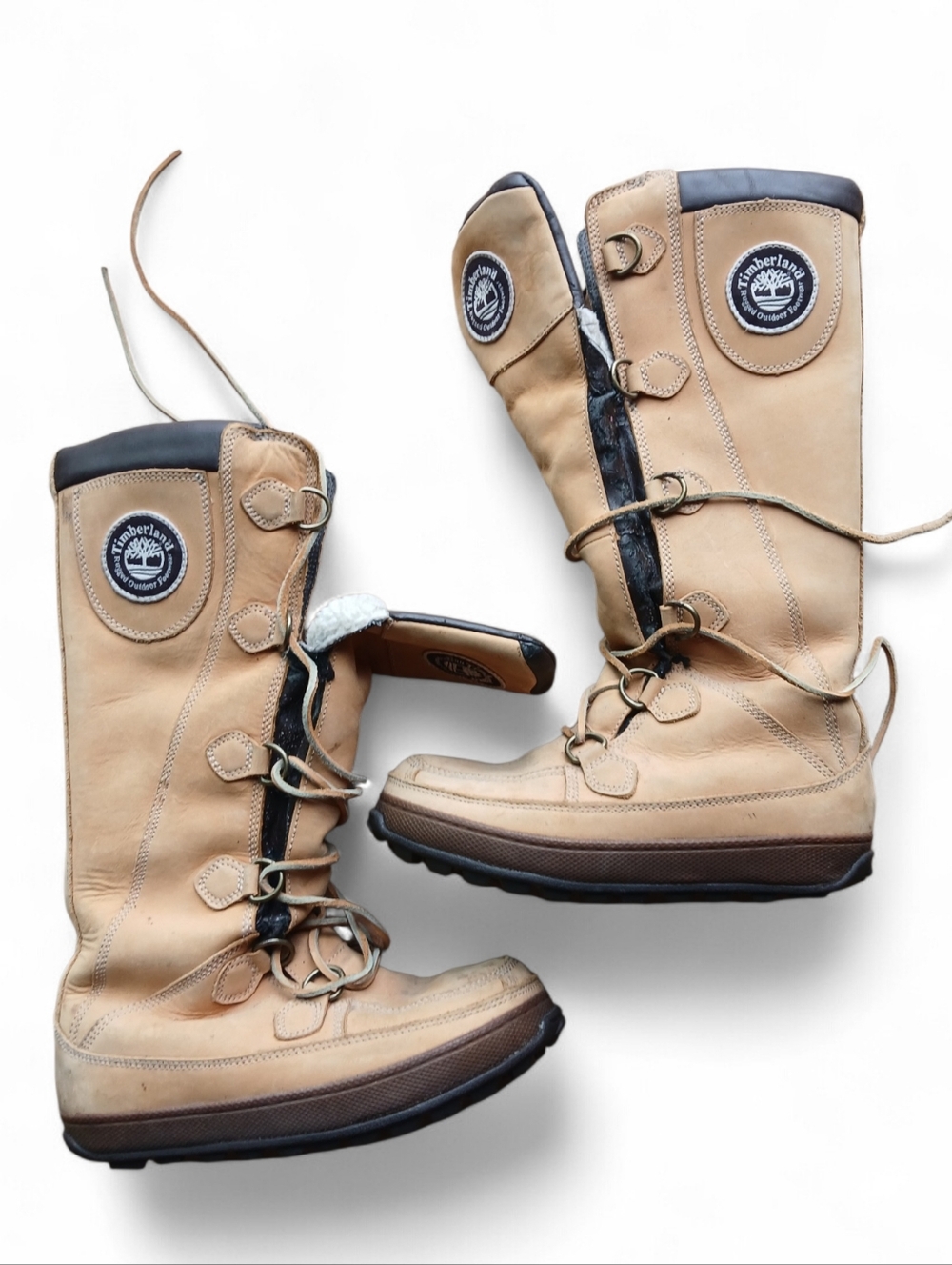 Timberland Women's Size 7 Tan and Black Lace-Up Tall Winter Boots